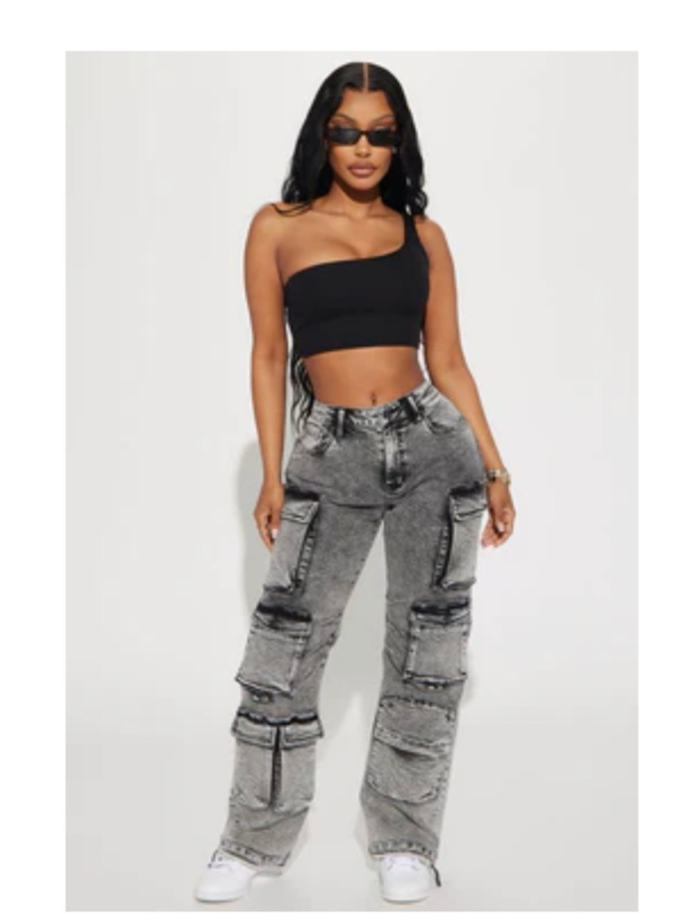 Fairfax High Rise Stretch Cargo Jeans - Acid Wash Grey